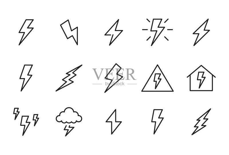 雷电矢量线条图标合集图标素材