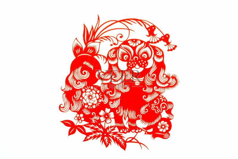 中国传统剪纸:生肖鼠年春节图案插画图片素材