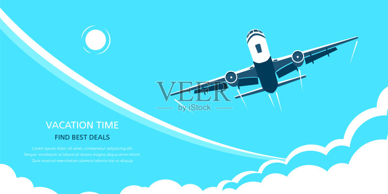 在线机票预订的横幅设计,平面风格的插图正版插画素材