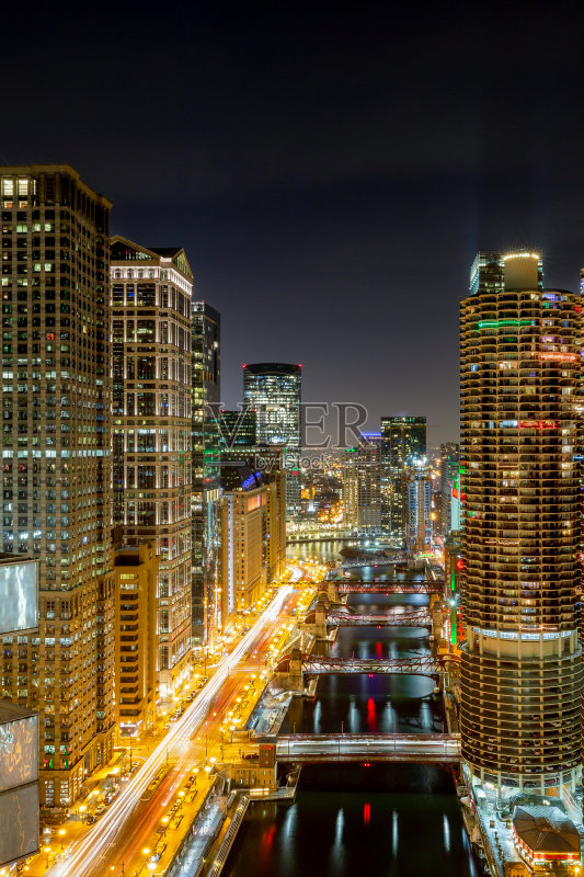 芝加哥夜瓦克路正版图片素材