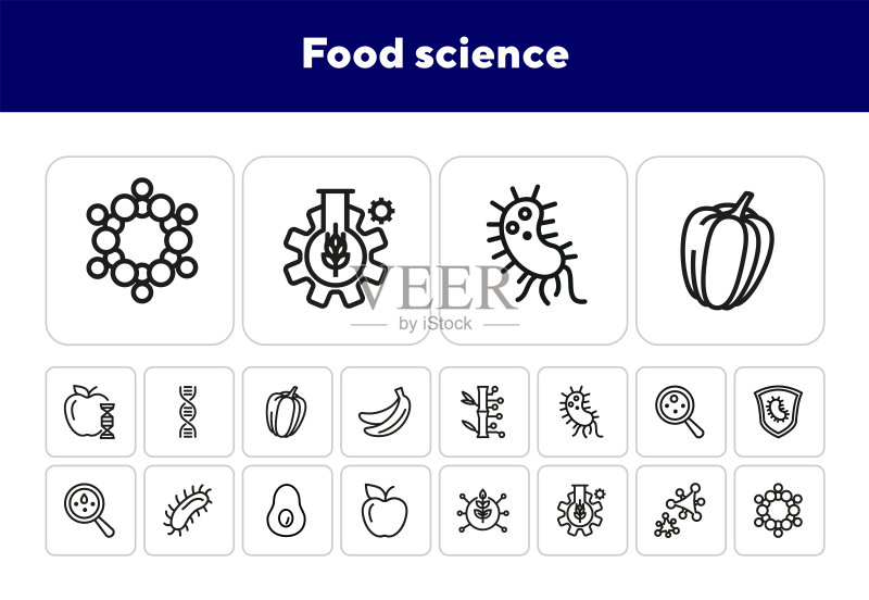 食品科学线性图标集图标素材