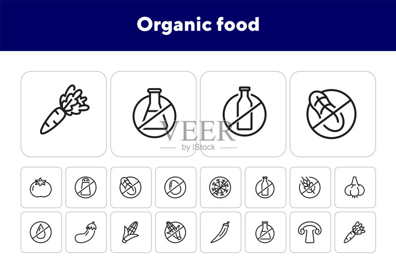 有机食品线性图标集图标素材
