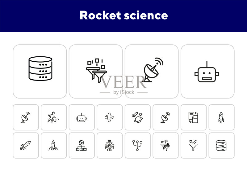 火箭科学线性图标集图标素材