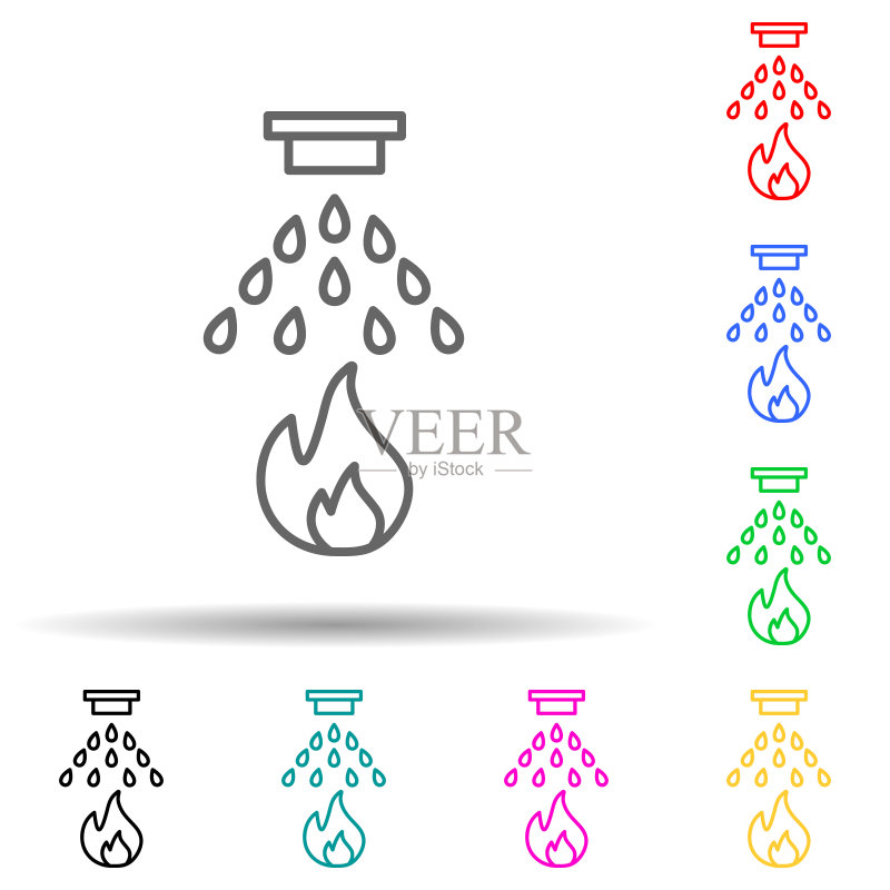 消防系统彩色图标。用于UI和UX、网站或移动应用的喷淋图标的简单细线轮廓矢量图标素材