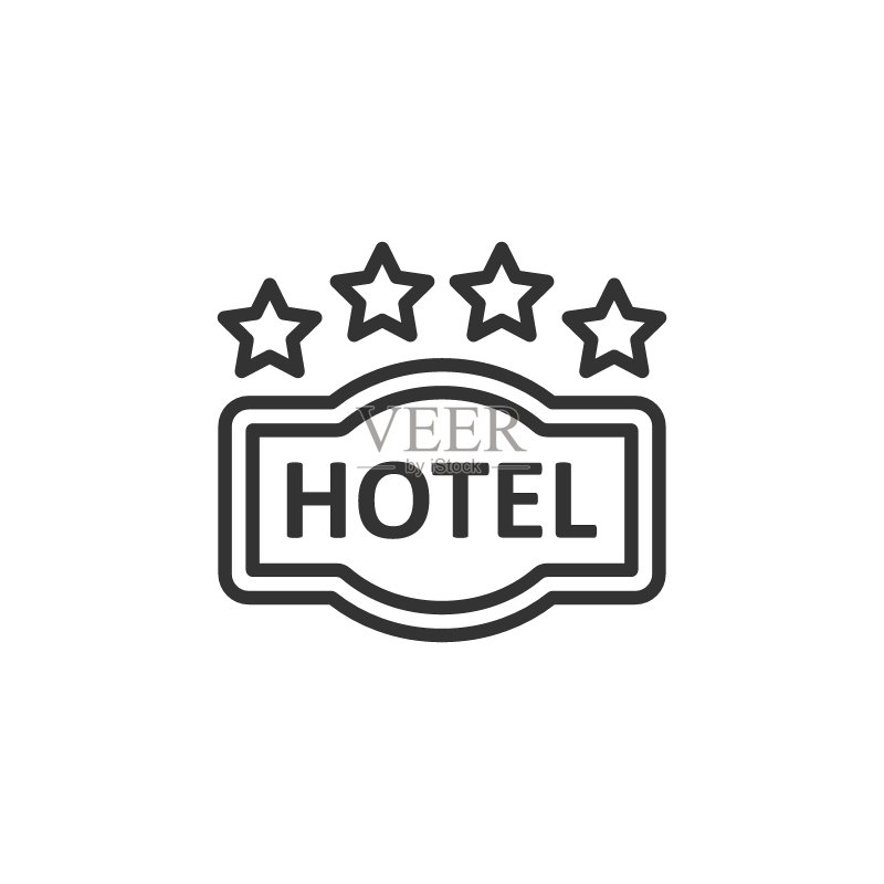 扁平风格的四星级酒店标志图标。白色隔离背景上的旅馆矢量插图。旅馆房间信息商务概念。图标素材