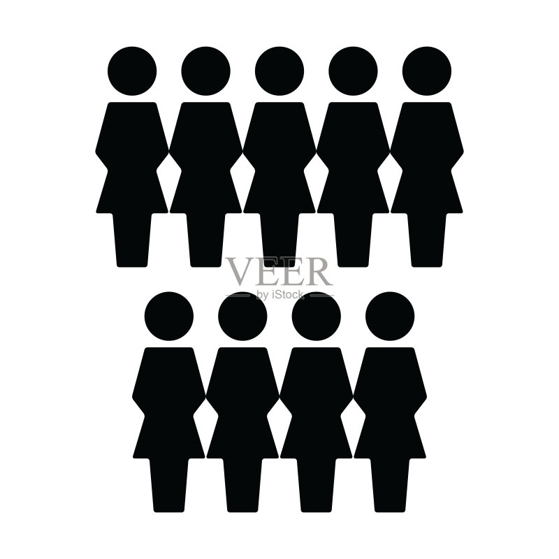 人物图标矢量女性群体,扁平彩色符号,用于商业管理团队图标素材