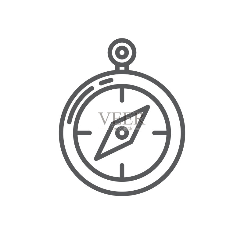 指南针线条图标:极简黑色轮廓,适用于网页和App设计图标素材