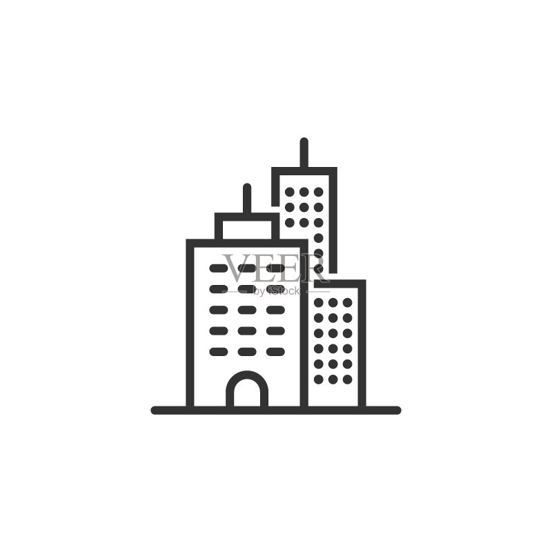 扁平风格的建筑图标:城镇摩天大楼公寓矢量图图标素材
