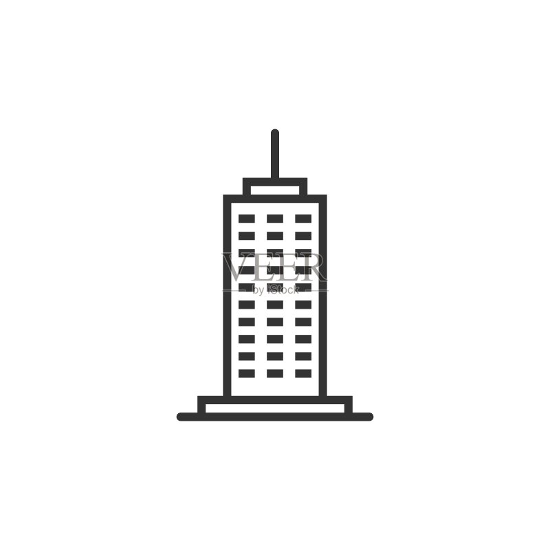 扁平风格的建筑图标:城镇摩天大楼公寓矢量图图标素材