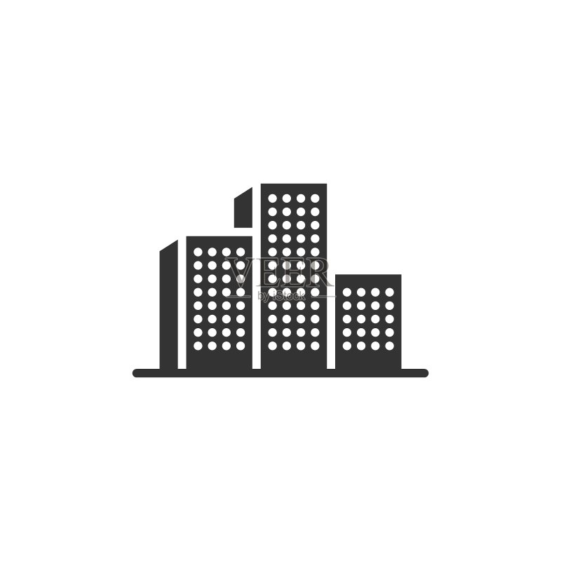 扁平风格的建筑图标:城镇摩天大楼公寓矢量图图标素材