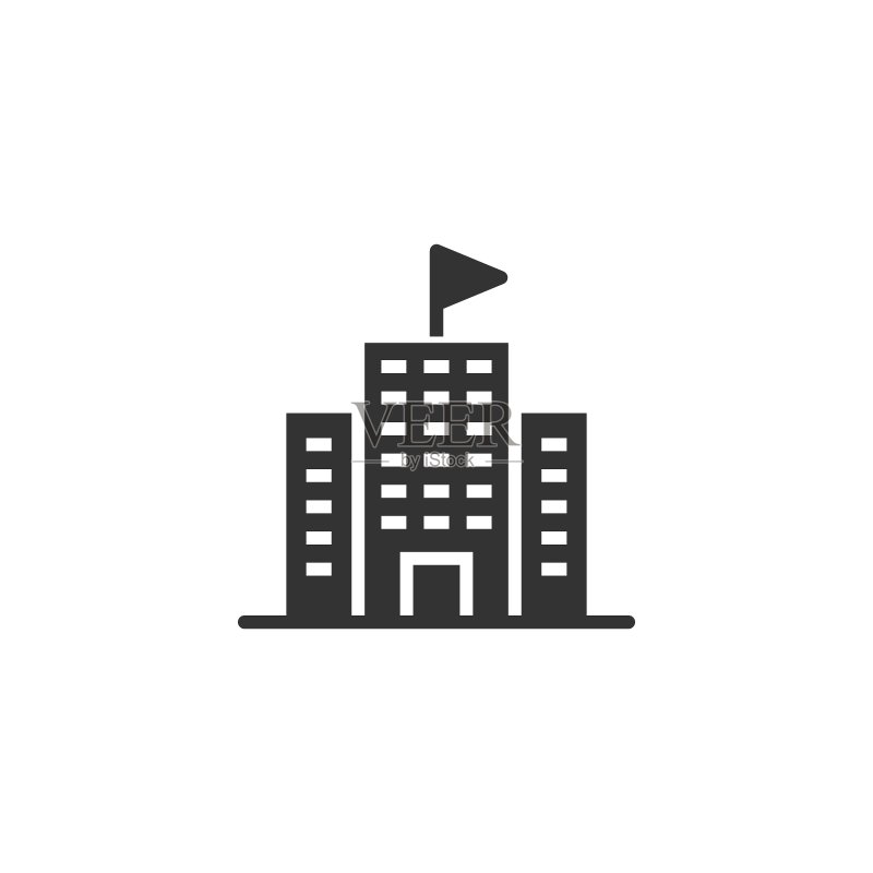 扁平风格的建筑图标:城镇摩天大楼公寓矢量图图标素材