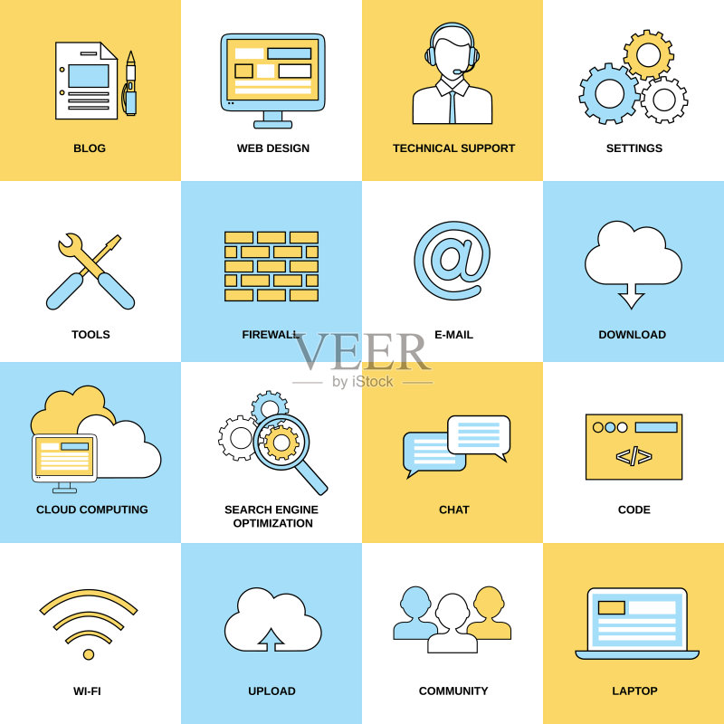 Web扁平风格线性图标图标素材