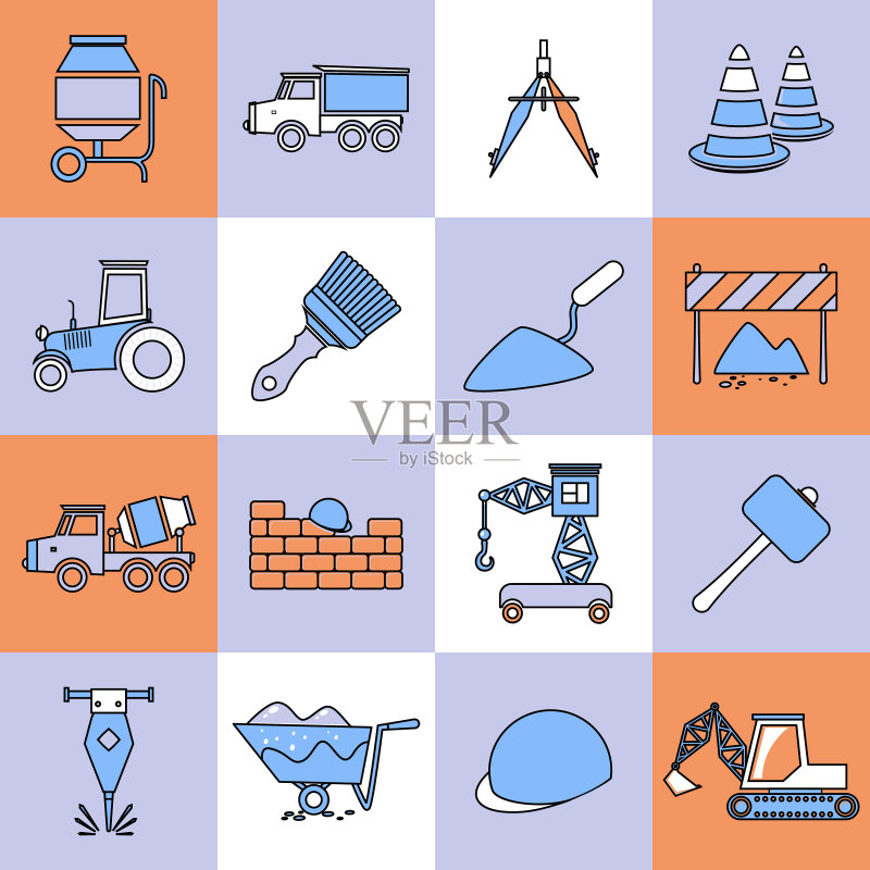 建筑图标扁平线条图标素材