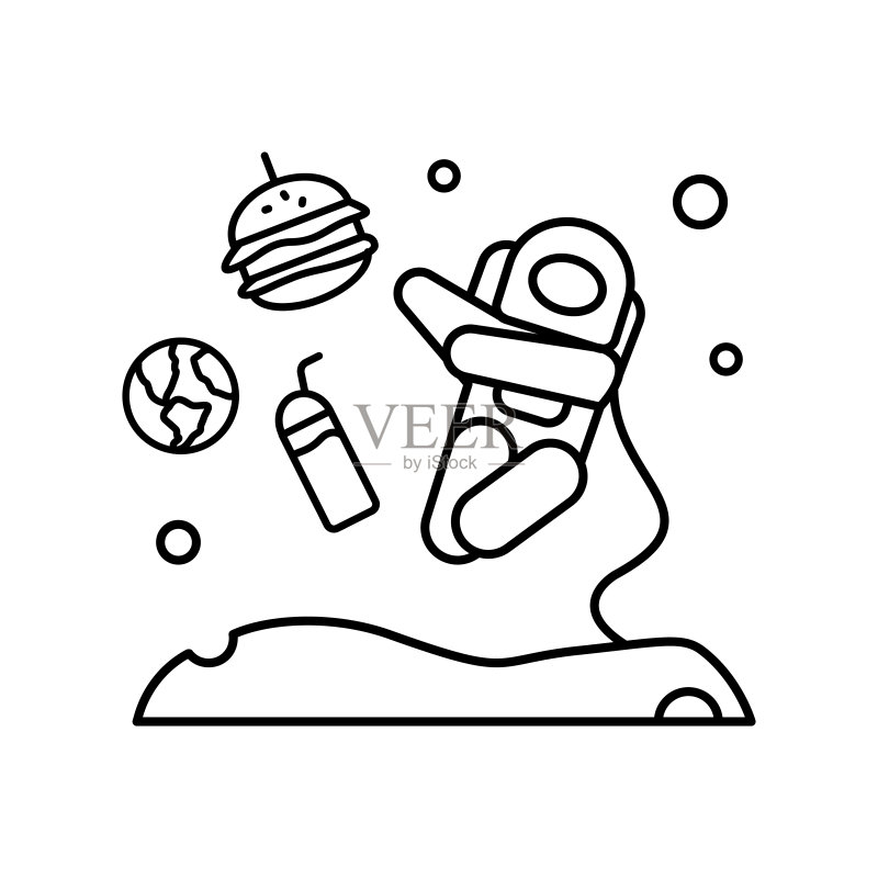 太空快餐食品图标:星际殖民线性矢量元素,适用于UI和UX图标素材