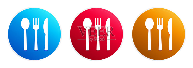 餐具图标圆形按钮合集图标素材