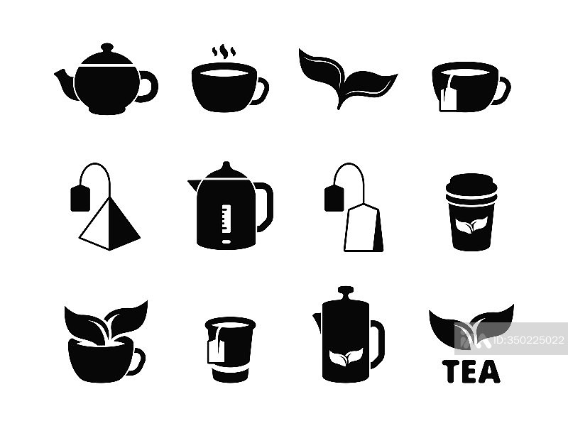 红茶图标:草本热饮茶和茶叶矢量图图标素材