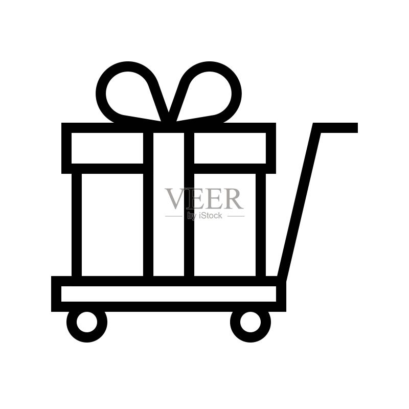 购物车上的礼品盒矢量图线条风格图标图标素材