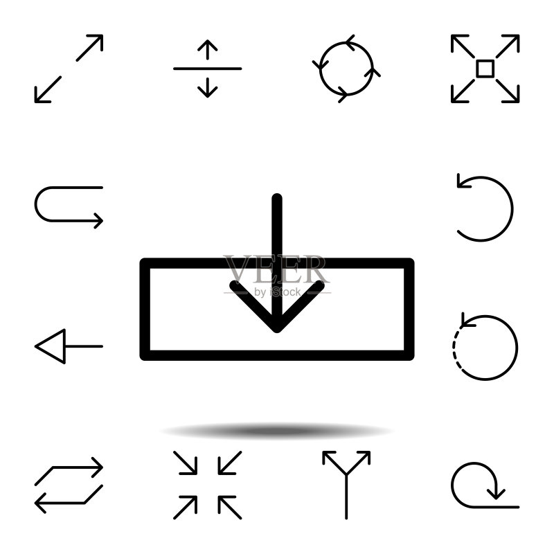 箭头下载图标:用于UI和UX的细线条轮廓矢量元素图标素材