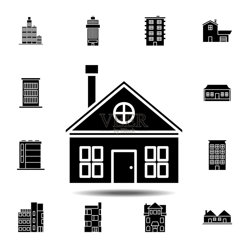 房屋轮廓图标:建筑图标的细线条矢量元素,用于UI和UX图标素材