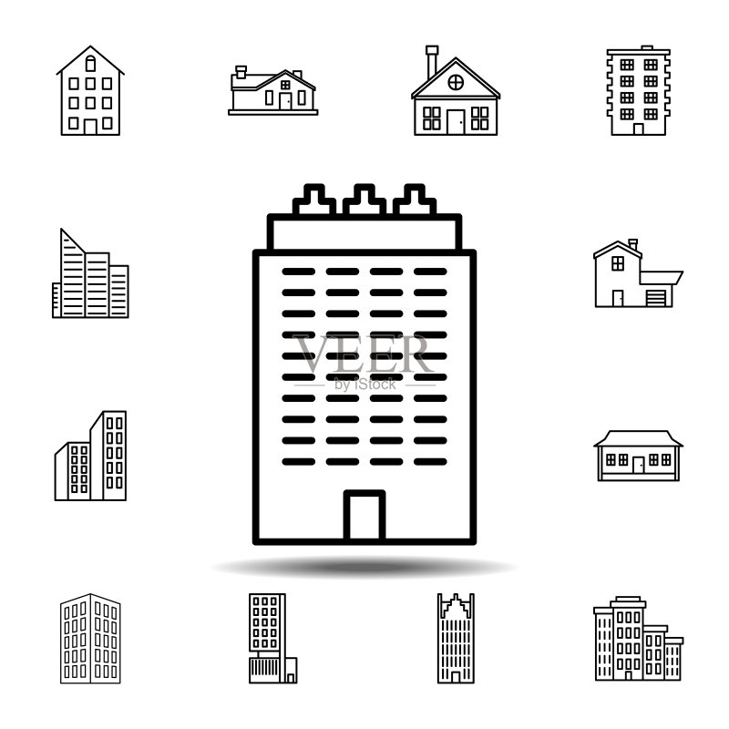 建筑轮廓图标,用于UI和UX的建筑图标集中的简单轮廓矢量元素图标素材