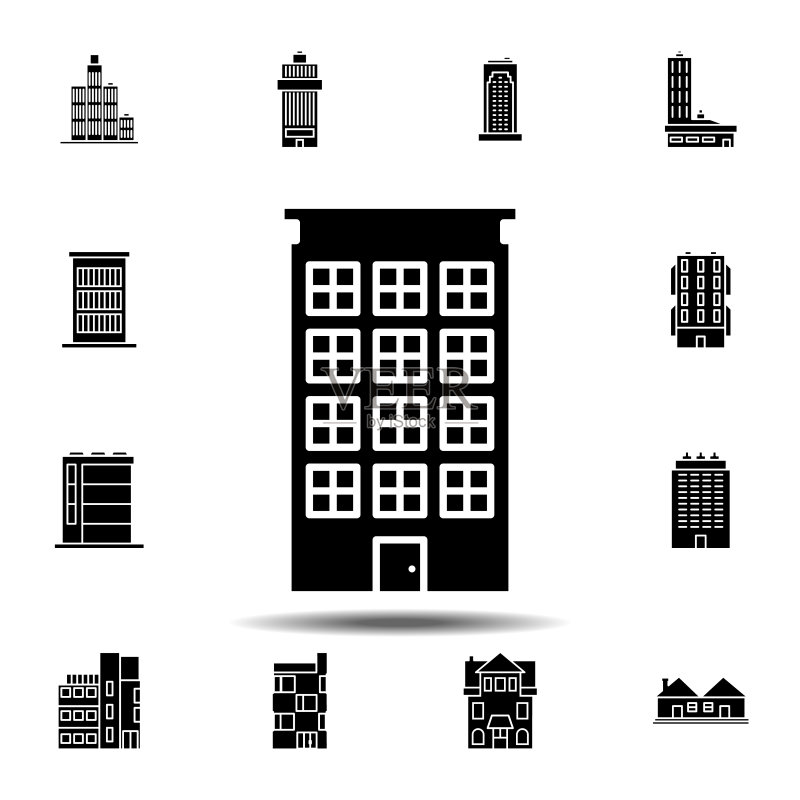 建筑轮廓图标:用于UI和UX、网站或移动应用程序的建筑图标集的简单细线轮廓矢量元素图标素材