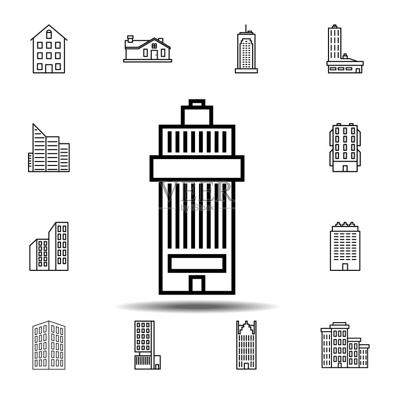 建筑轮廓图标,用于UI和UX的建筑图标集中的简单轮廓矢量元素图标素材