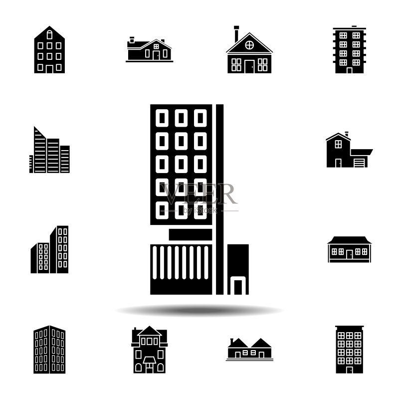 建筑轮廓图标:用于UI和UX、网站或移动应用程序的建筑图标集的简单细线轮廓矢量元素图标素材