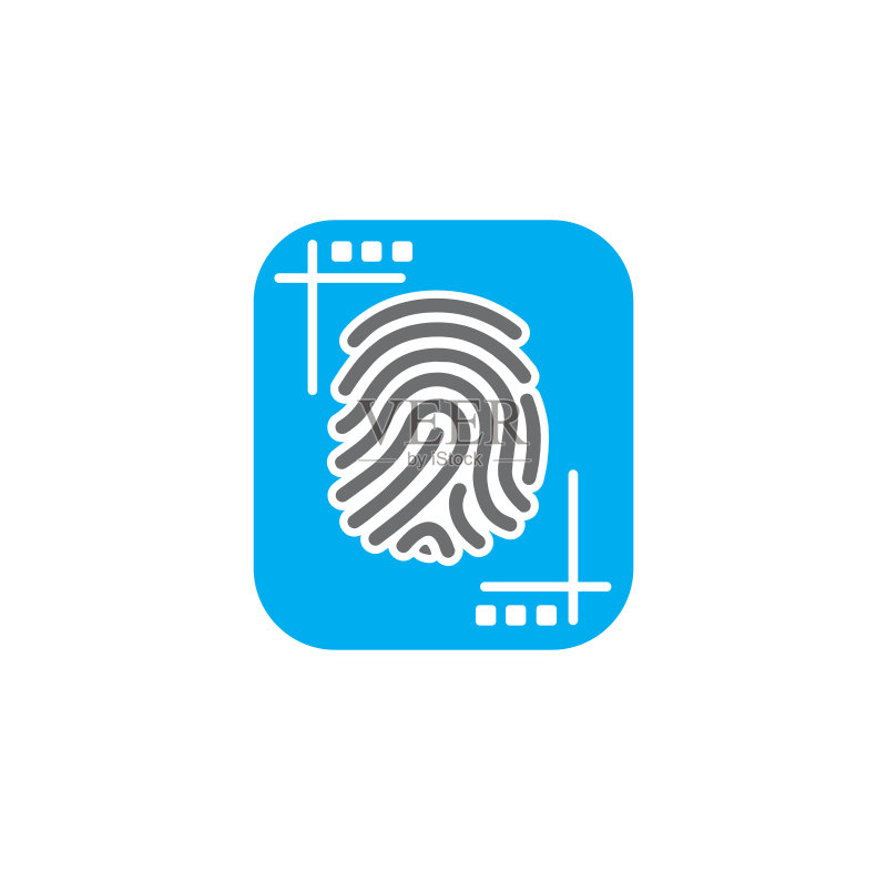 用于图形和网页设计的背景上的指纹安全相关图标。用于Web或移动应用程序的创意概念符号。图标素材