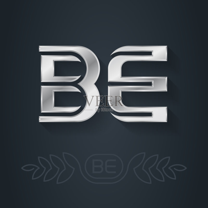 BE字母组合或银色logo。B和E-金属3D图标或标志模板。带线条艺术选项的设计元素。矢量。图标素材