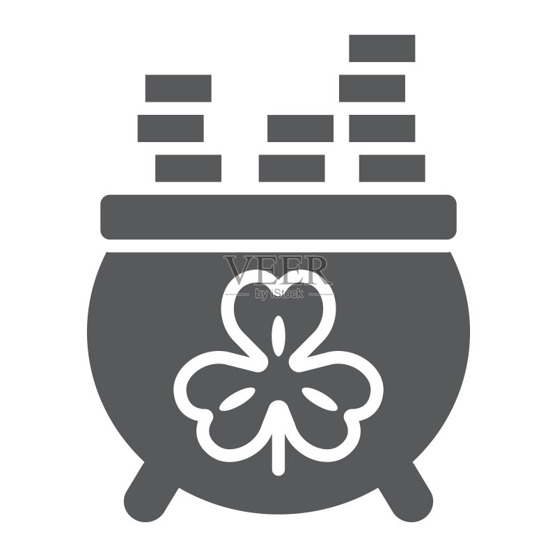 硬币炼药锅标志符号,圣帕特里克节图标素材