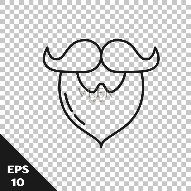 黑线胡子和胡子图标孤立在透明的背景。理发店的标志。面部发型。矢量图正版插画素材