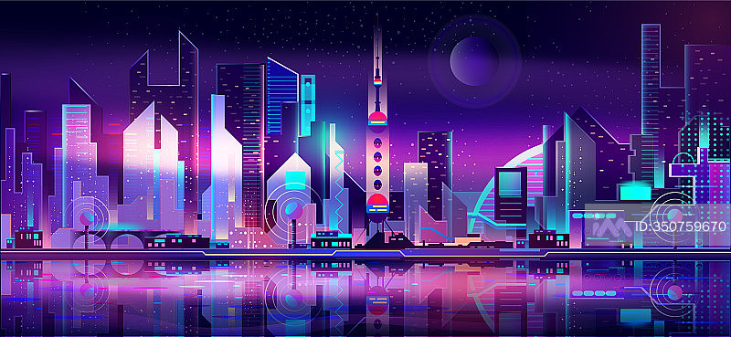 未来大都市天际线矢量城市背景插画图片素材