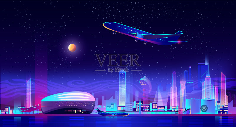 都市机场卡通向量背景正版插画素材