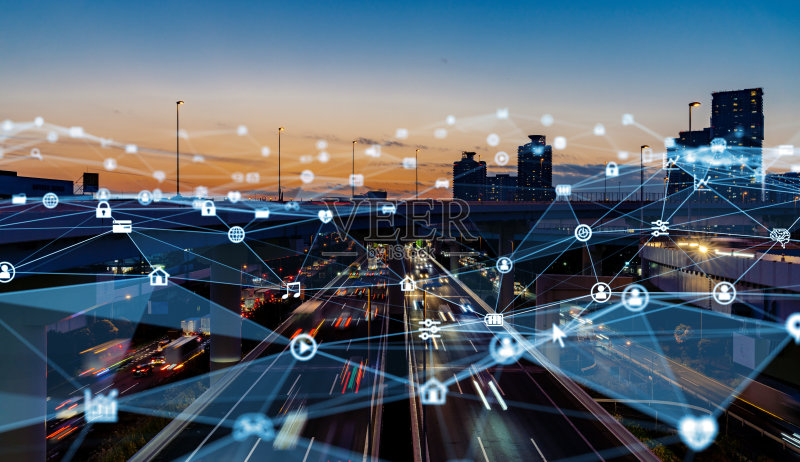 智慧城市与通信网络概念。5克。无线通信。正版图片素材