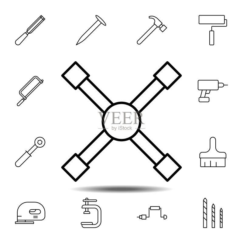 轮胎扳手,维护图标。用于UI和UX、网站或移动应用的建筑工具图标集的简单细线条矢量元素图标素材