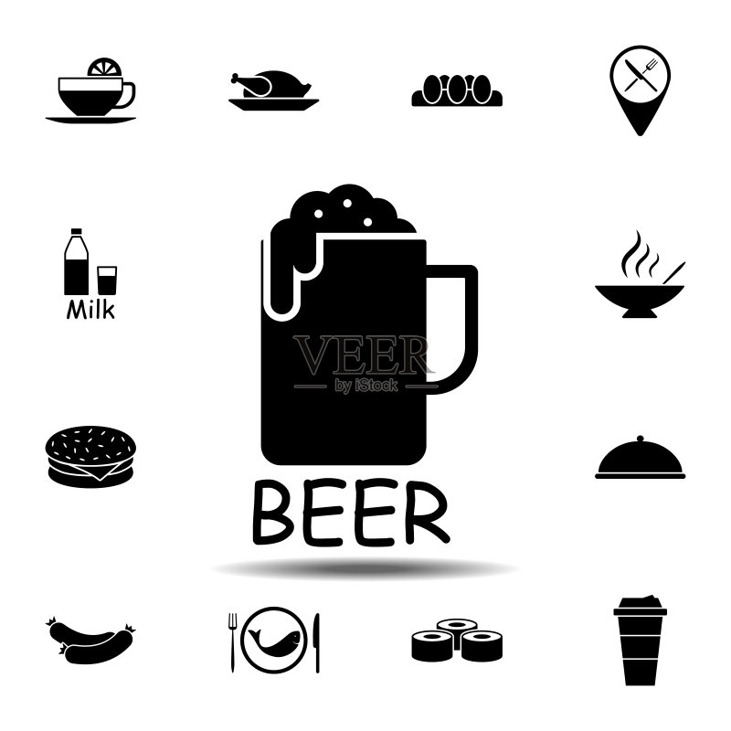 啤酒杯图标。用于UI和UX、网站或移动应用程序的食品图标集的简单字形矢量元素图标素材