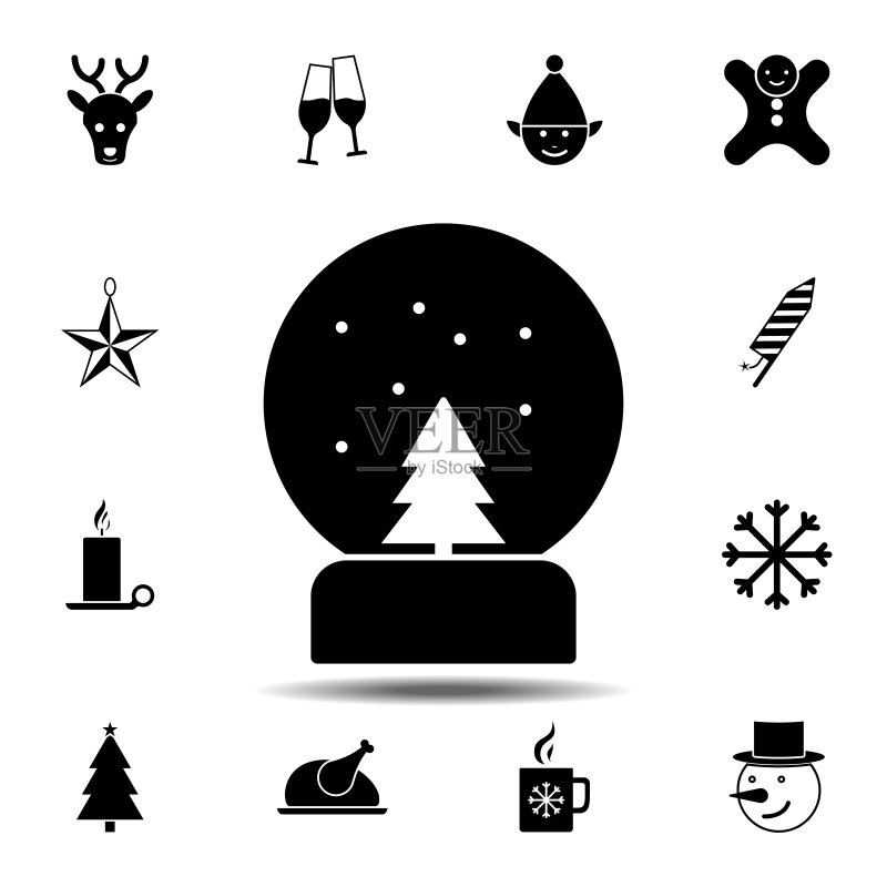 雪球图标:圣诞节、新年和节日UI/UX矢量元素,适用于网站或移动应用图标素材