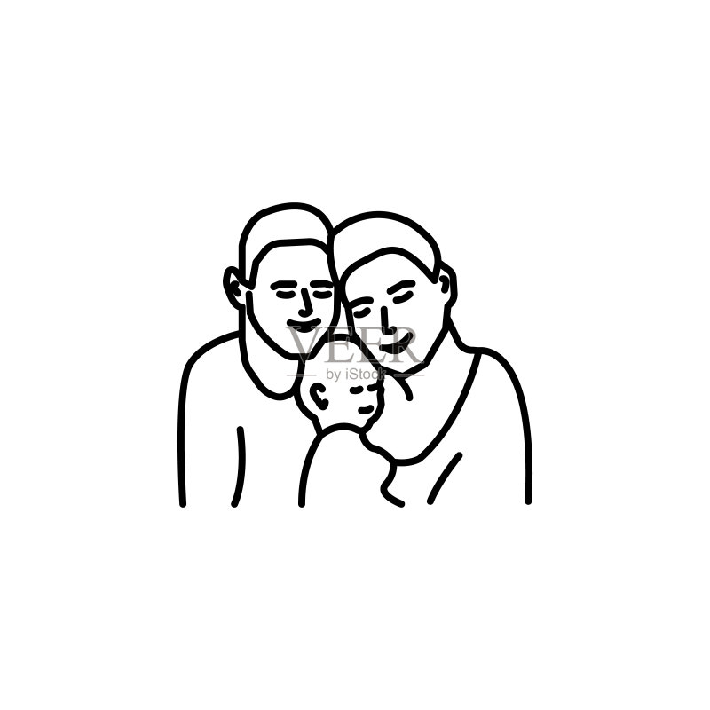 白色背景上的家庭线条图标图标素材