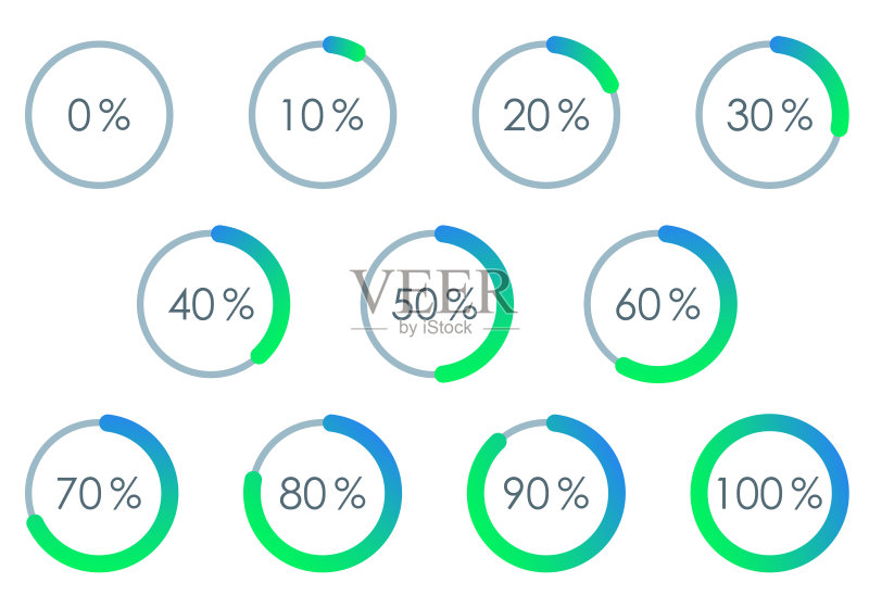 百分比饼图集:1%至10%图表图标素材