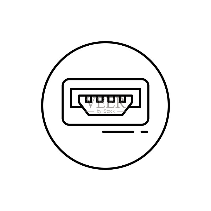 USB连接器图标。用于UI和UX、网站或移动应用程序的连接器和电缆图标的简单线条轮廓矢量元素图标素材
