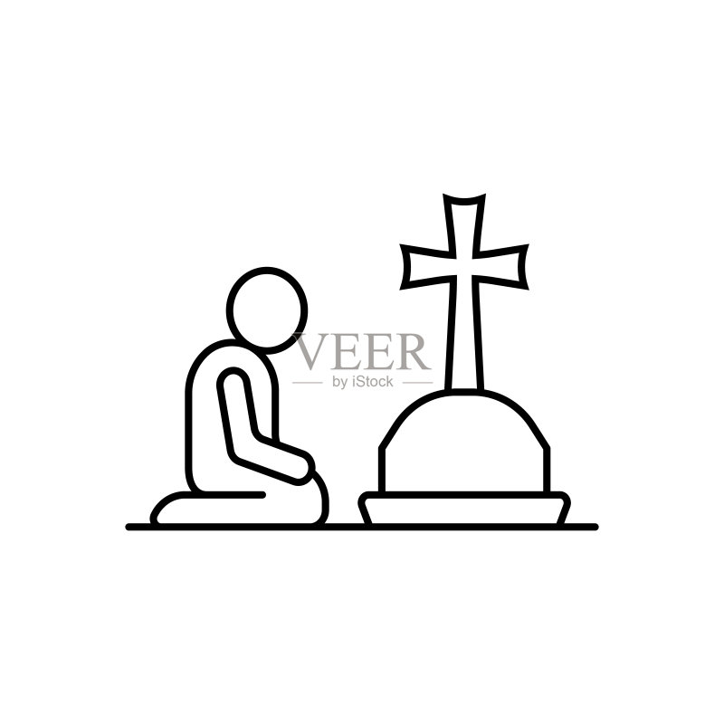 祈祷十字架图标,用于UI和UX的简单线条轮廓矢量宗教图标,网站或移动应用程序图标素材
