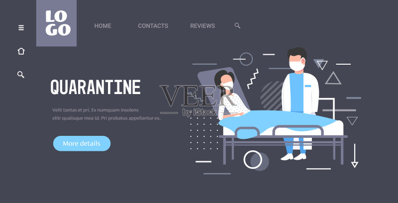 冠状病毒感染控制诊断概念医生在口罩检查疾病患者躺在床上流行MERS-CoV2019-nCoV检疫概念水平拷贝空间全长正版插画素材