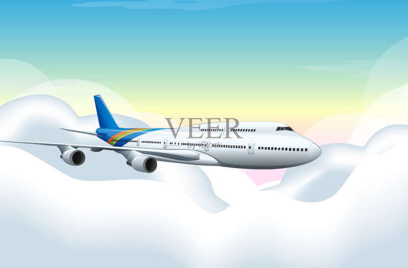 飞机在蓝天上飞行正版插画素材