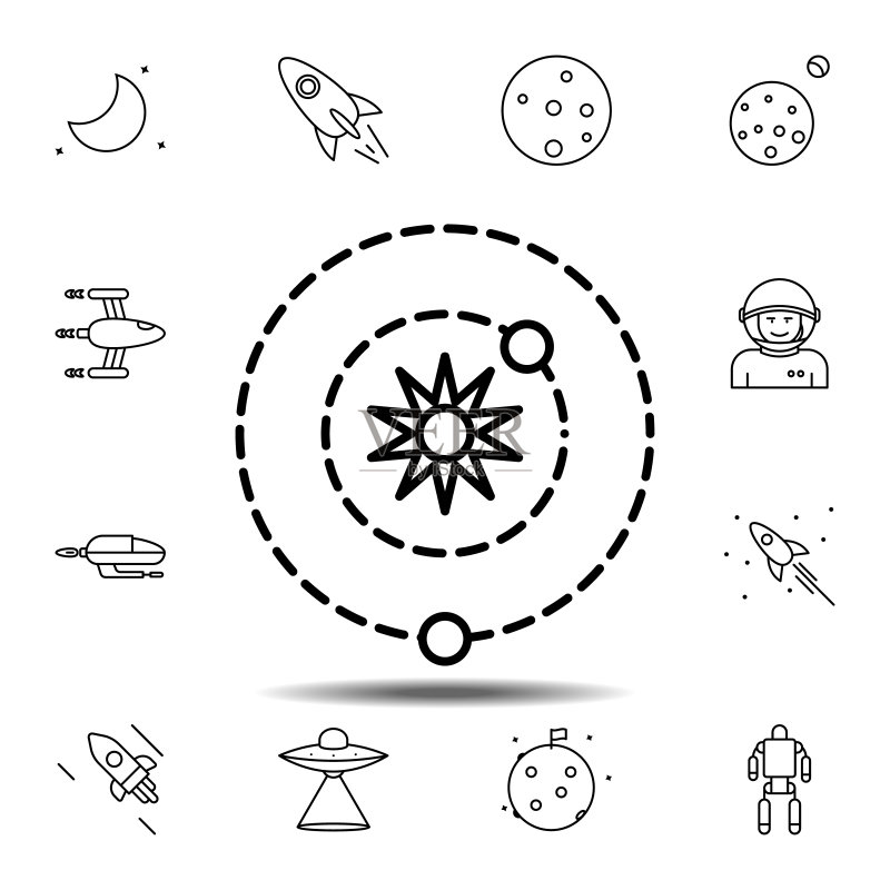 星球、星系、太空、轨道图标。用于UI和UX、网站或移动应用的太空图标集的简单细线条轮廓矢量元素图标素材