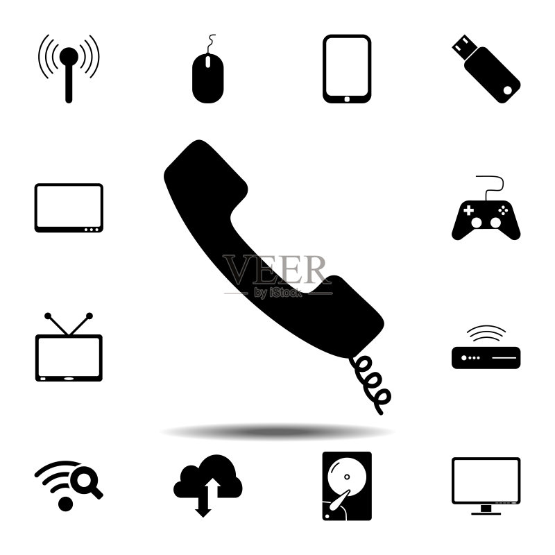 老式电话听筒图标。科技图标集中用于UI和UX、网站或移动应用程序的简单字形矢量元素图标素材