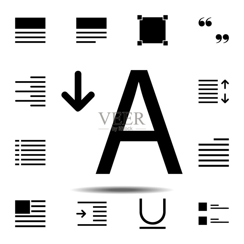 减少文本图标。用于UI和UX、网站或移动应用程序的简单字形、扁平矢量文本编辑器图标素材
