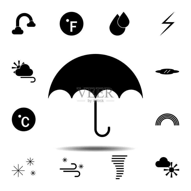 用于UI和UX的天气系列雨伞图标,简约矢量图形,适用网站或移动应用图标素材