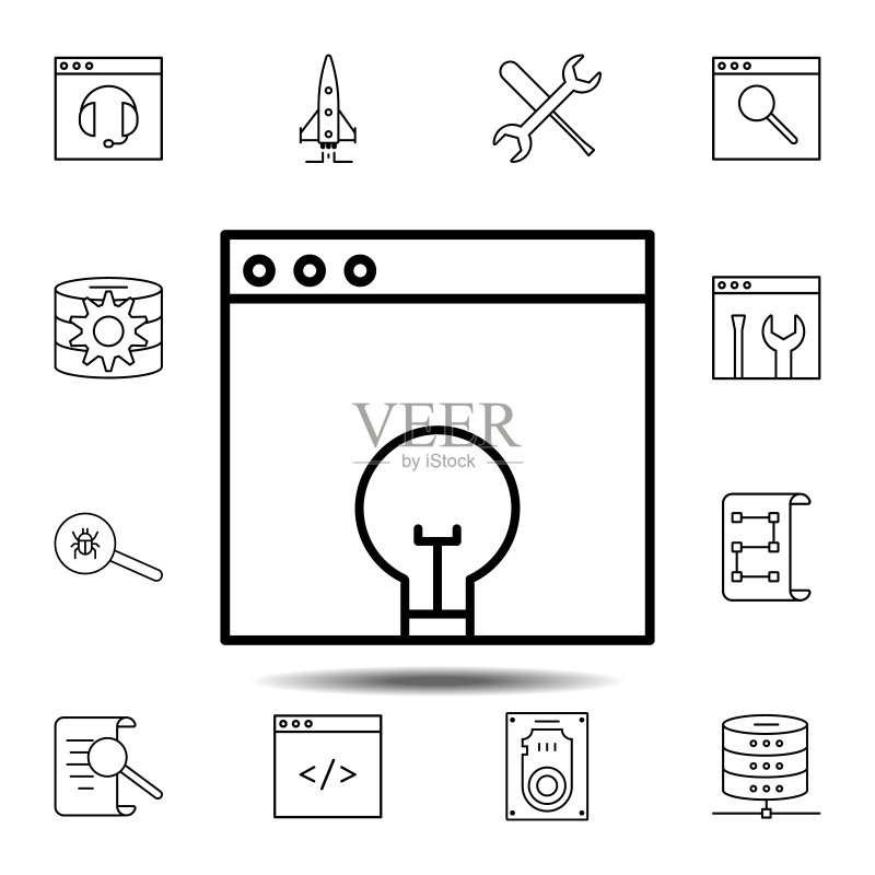 灯泡创意图标:用于UI和UX的Web设计开发细线轮廓矢量元素图标素材
