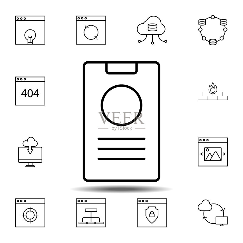 设备智能手机图标:Web设计开发细线轮廓矢量元素,适用于UI、UX、网站或移动应用图标素材