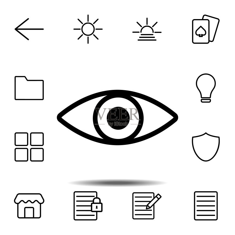 眼睛图标:简约细线条UI/UX网页或App矢量元素图标素材